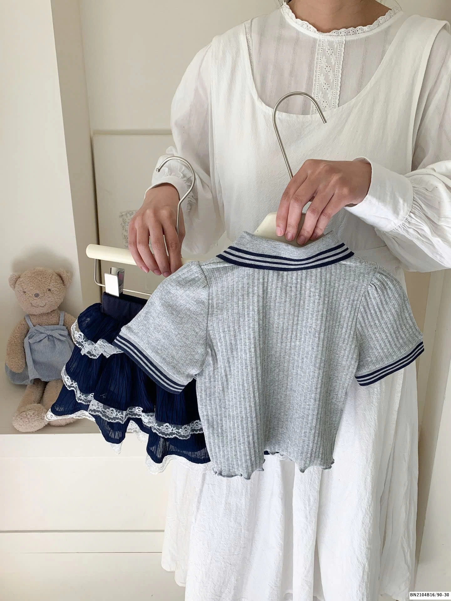 SÉT ÁO XÁM NƠ MIX CV XANH THAN