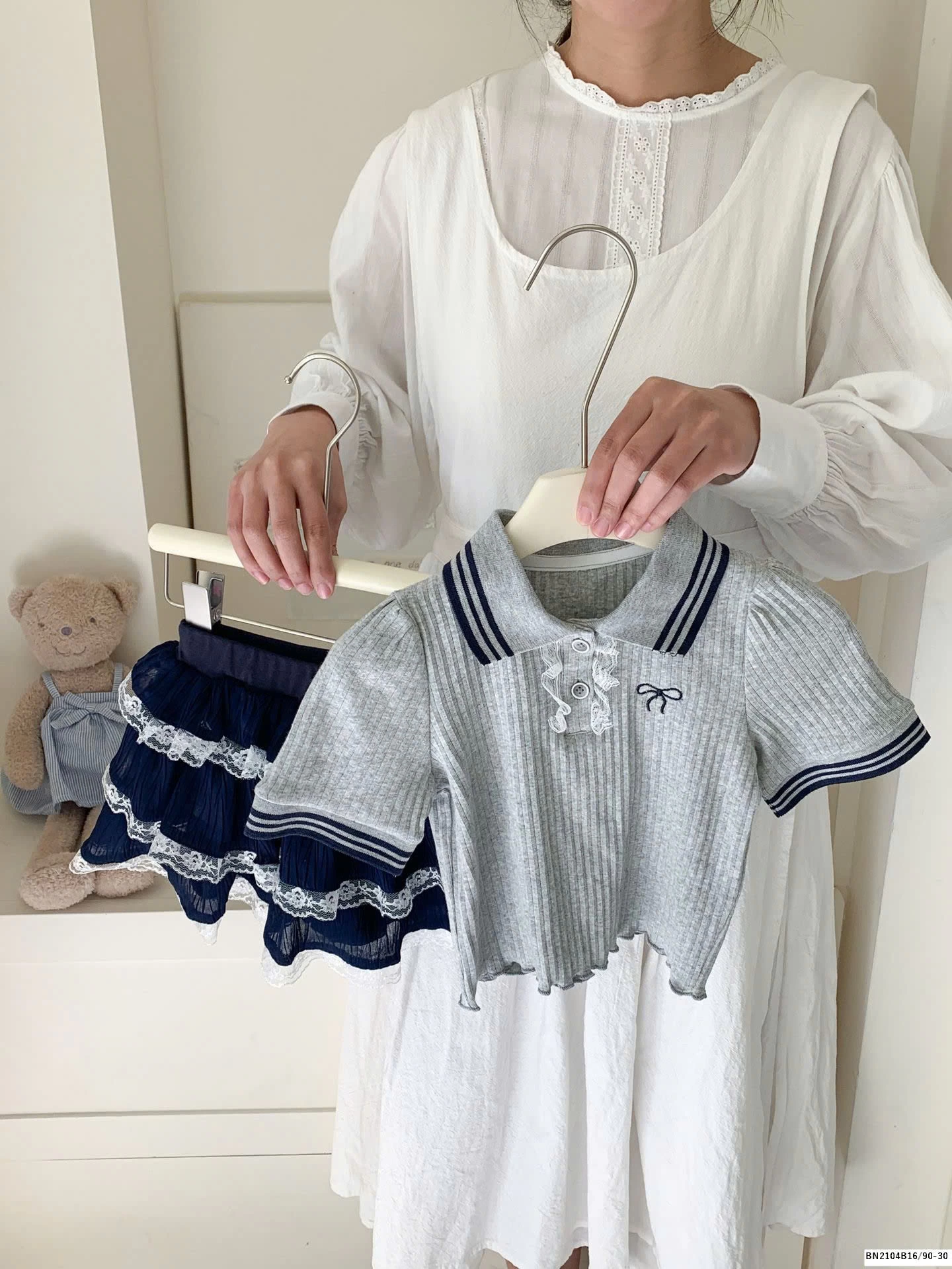 SÉT ÁO XÁM NƠ MIX CV XANH THAN