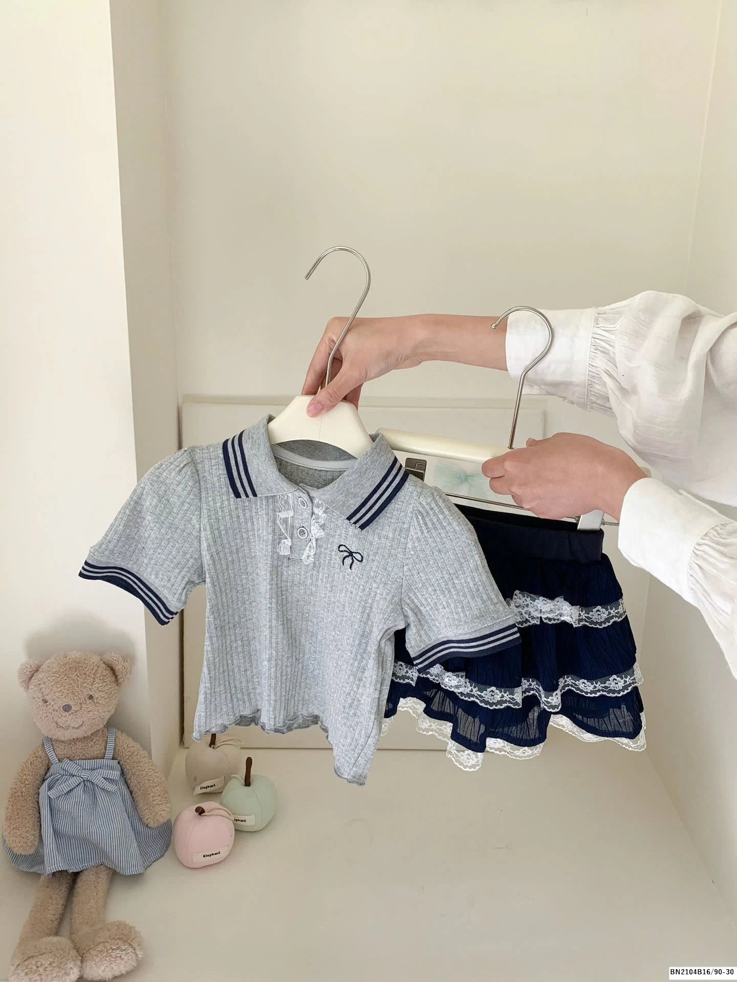 SÉT ÁO XÁM NƠ MIX CV XANH THAN