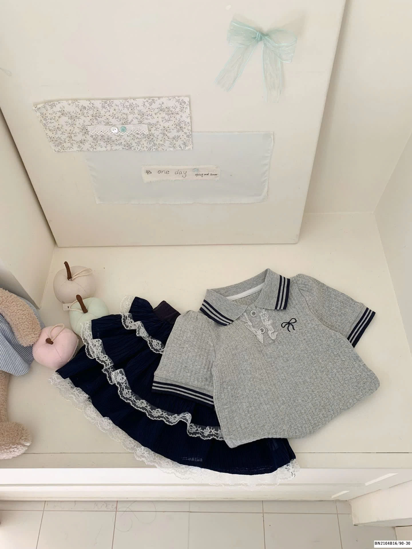 SÉT ÁO XÁM NƠ MIX CV XANH THAN