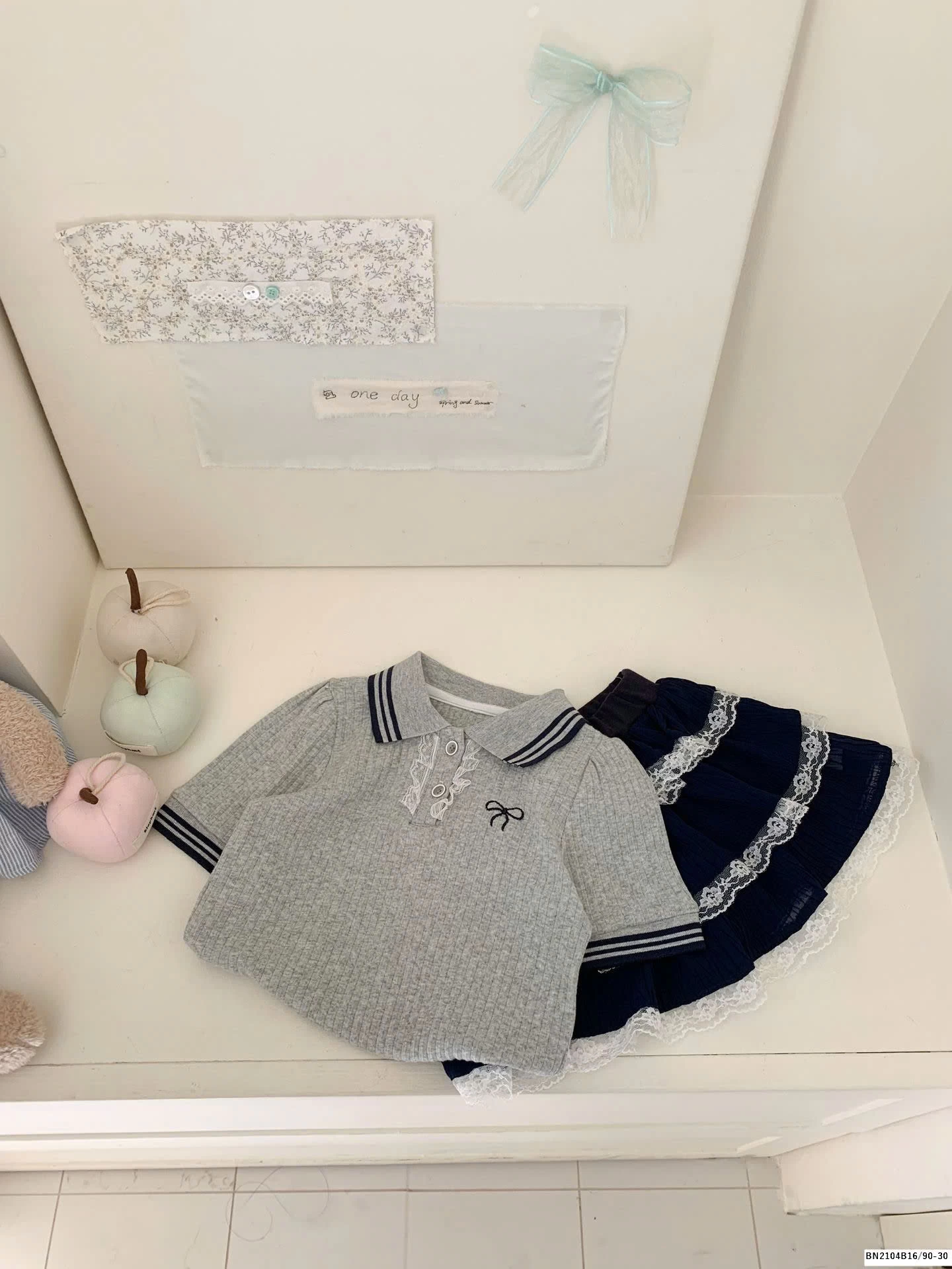 SÉT ÁO XÁM NƠ MIX CV XANH THAN