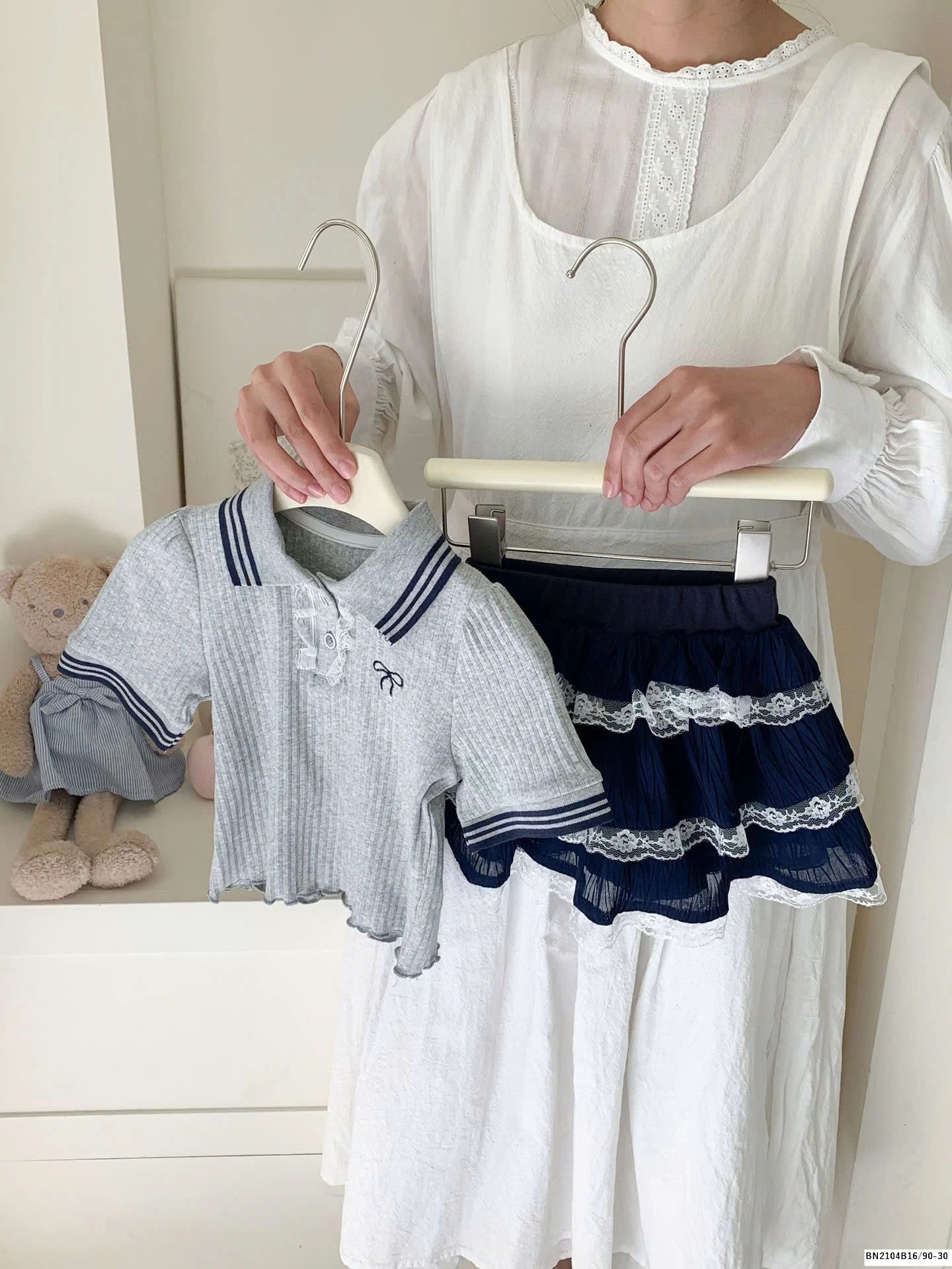 SÉT ÁO XÁM NƠ MIX CV XANH THAN