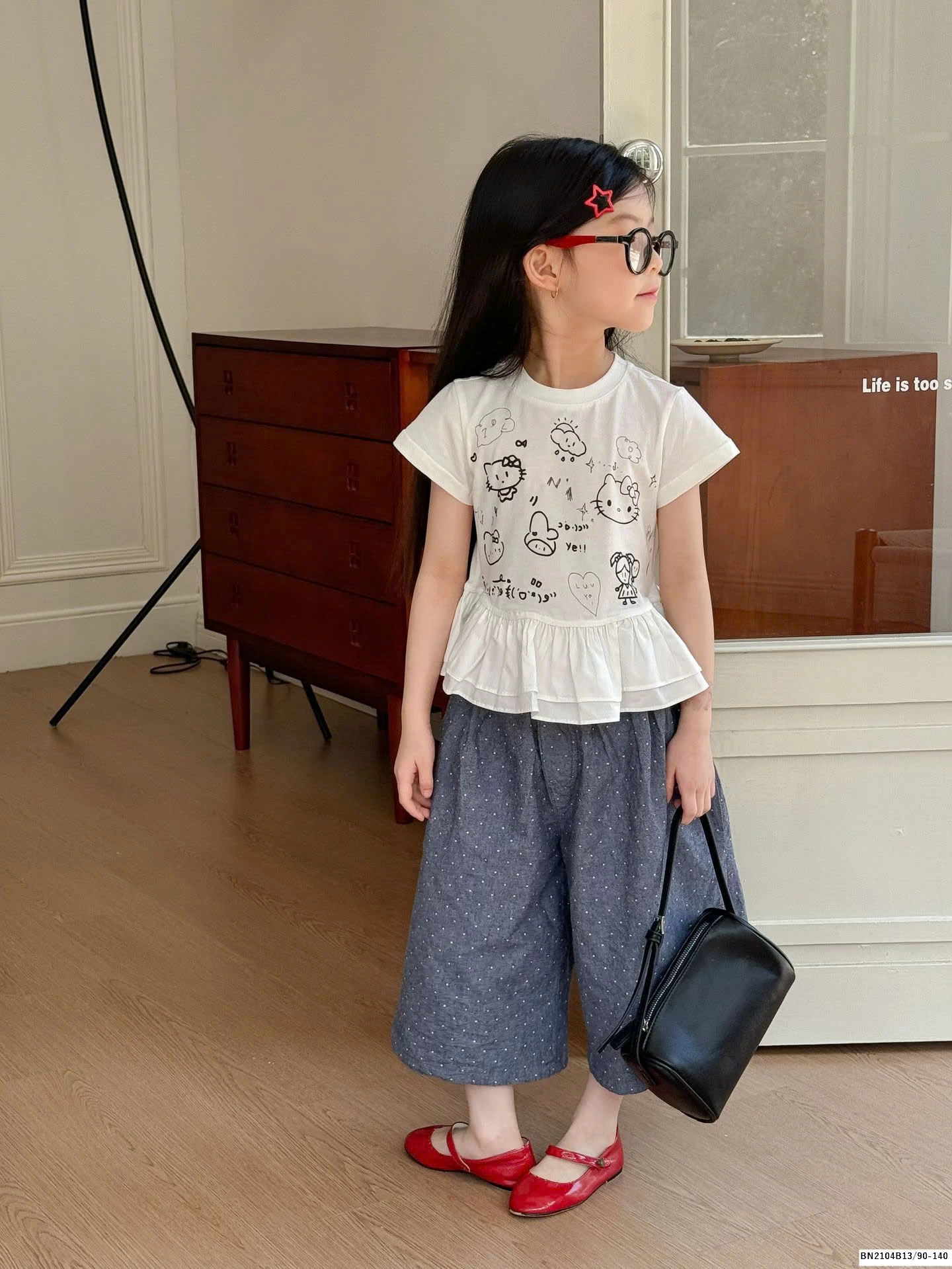 ÁO THUN kityy mix quần chấm bi