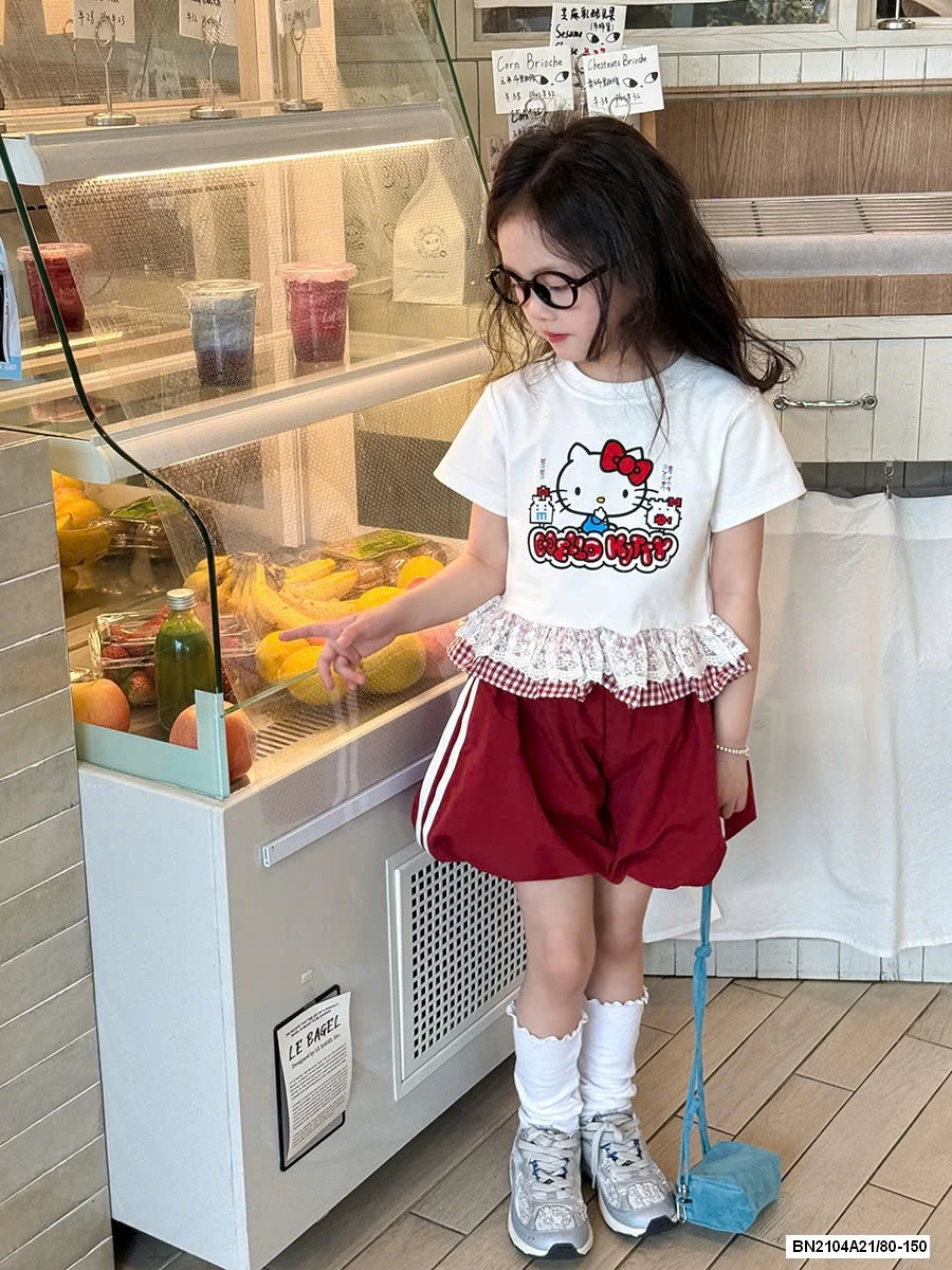 ÁO KITTY VIỀN BÈO MIX QUẦN BÍ ĐỎ