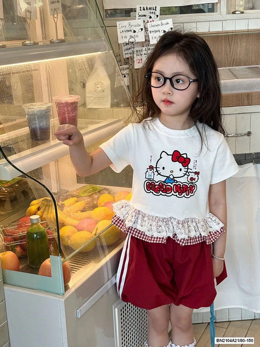 ÁO KITTY VIỀN BÈO MIX QUẦN BÍ ĐỎ