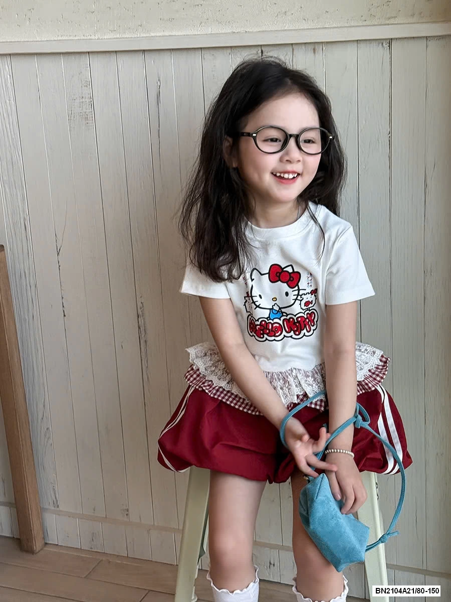ÁO KITTY VIỀN BÈO MIX QUẦN BÍ ĐỎ