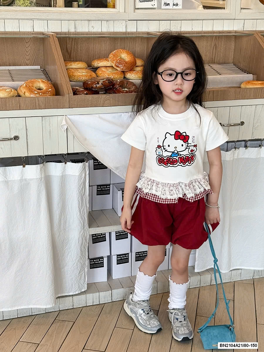 ÁO KITTY VIỀN BÈO MIX QUẦN BÍ ĐỎ