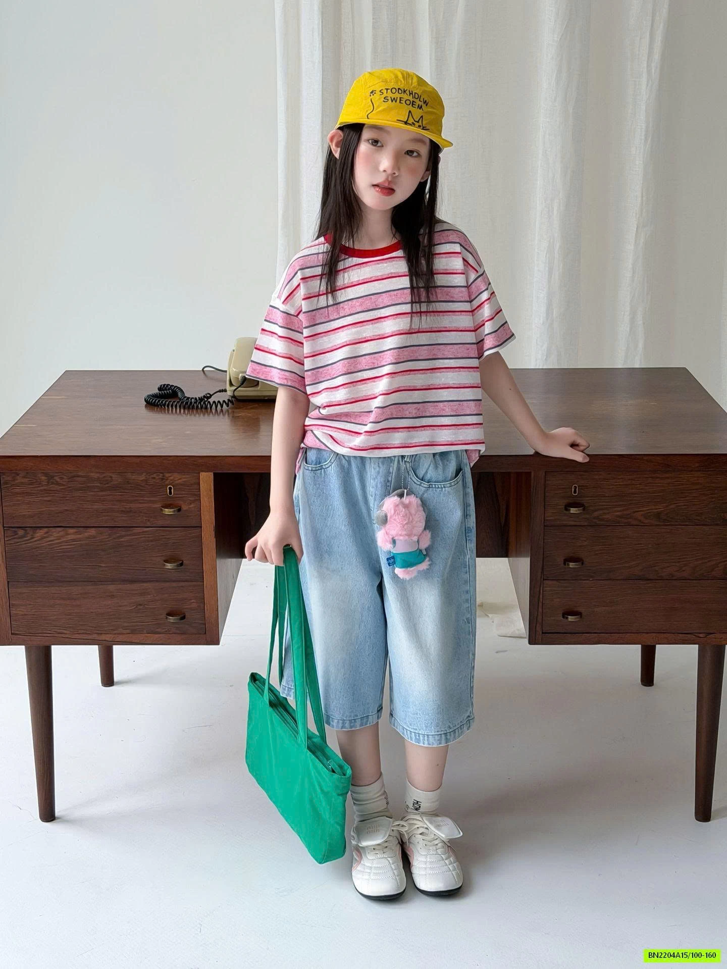 SÉT ÁO KẺ HỒNG MIX JEANS LỠ