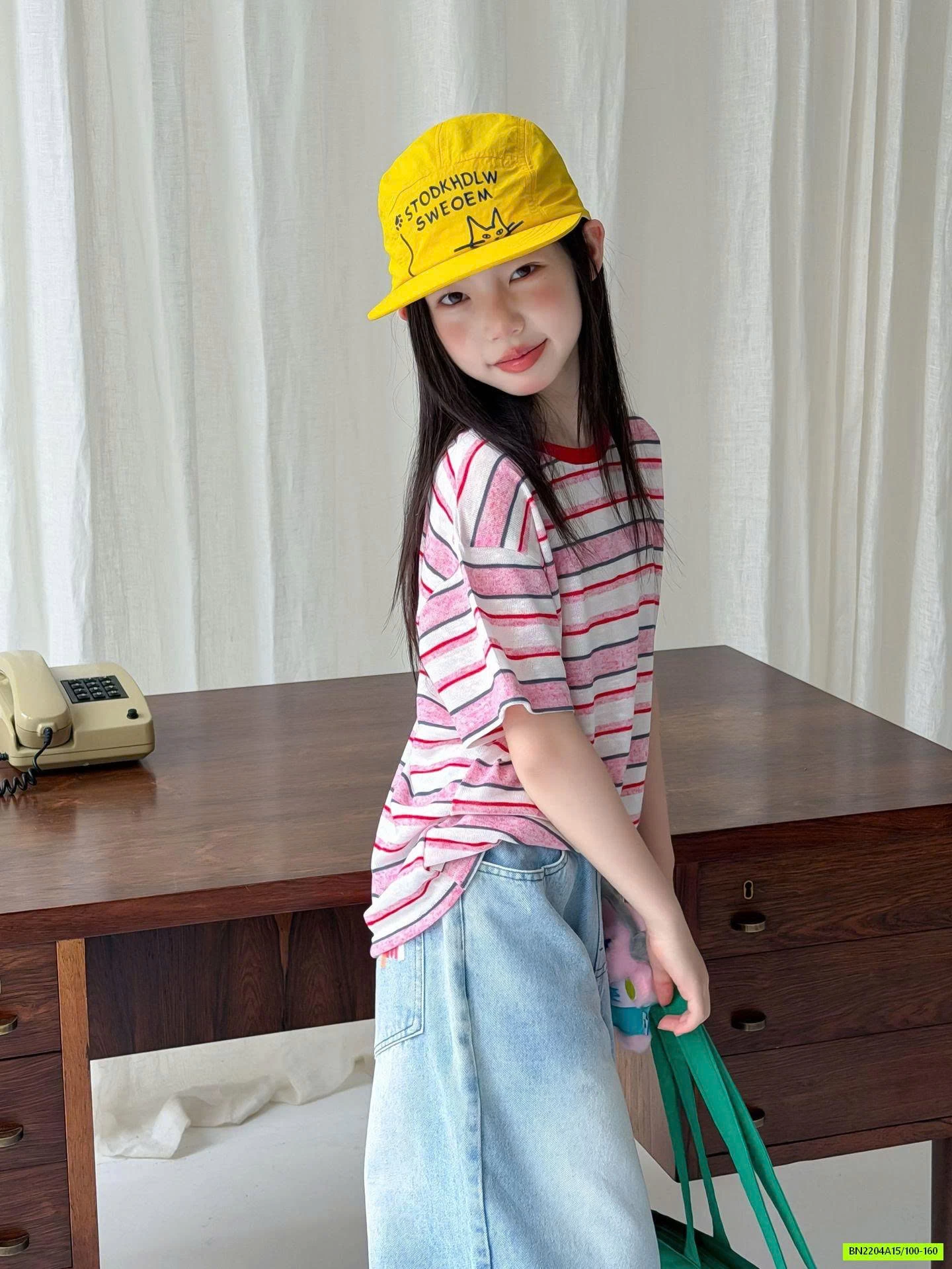 SÉT ÁO KẺ HỒNG MIX JEANS LỠ