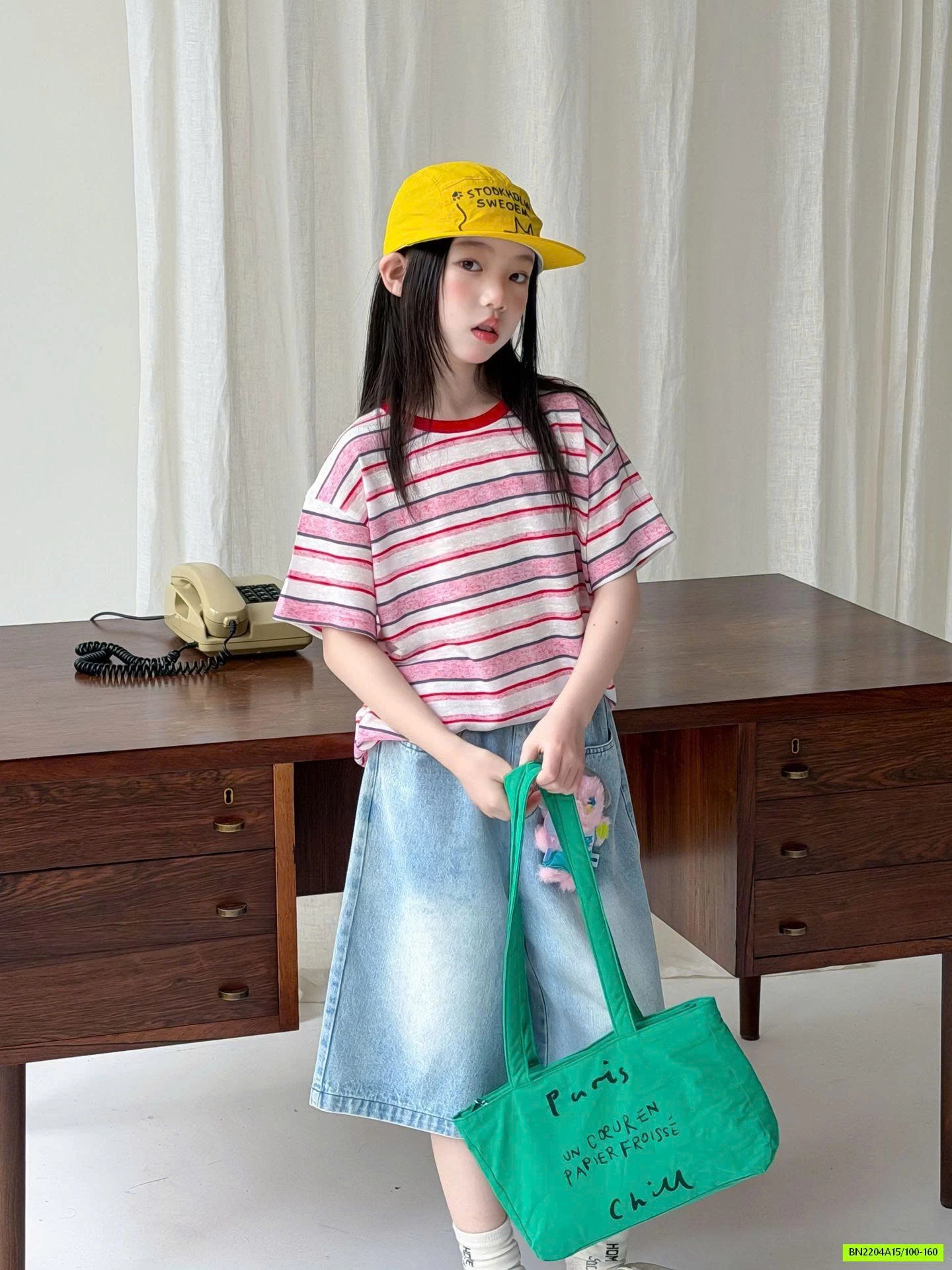 SÉT ÁO KẺ HỒNG MIX JEANS LỠ