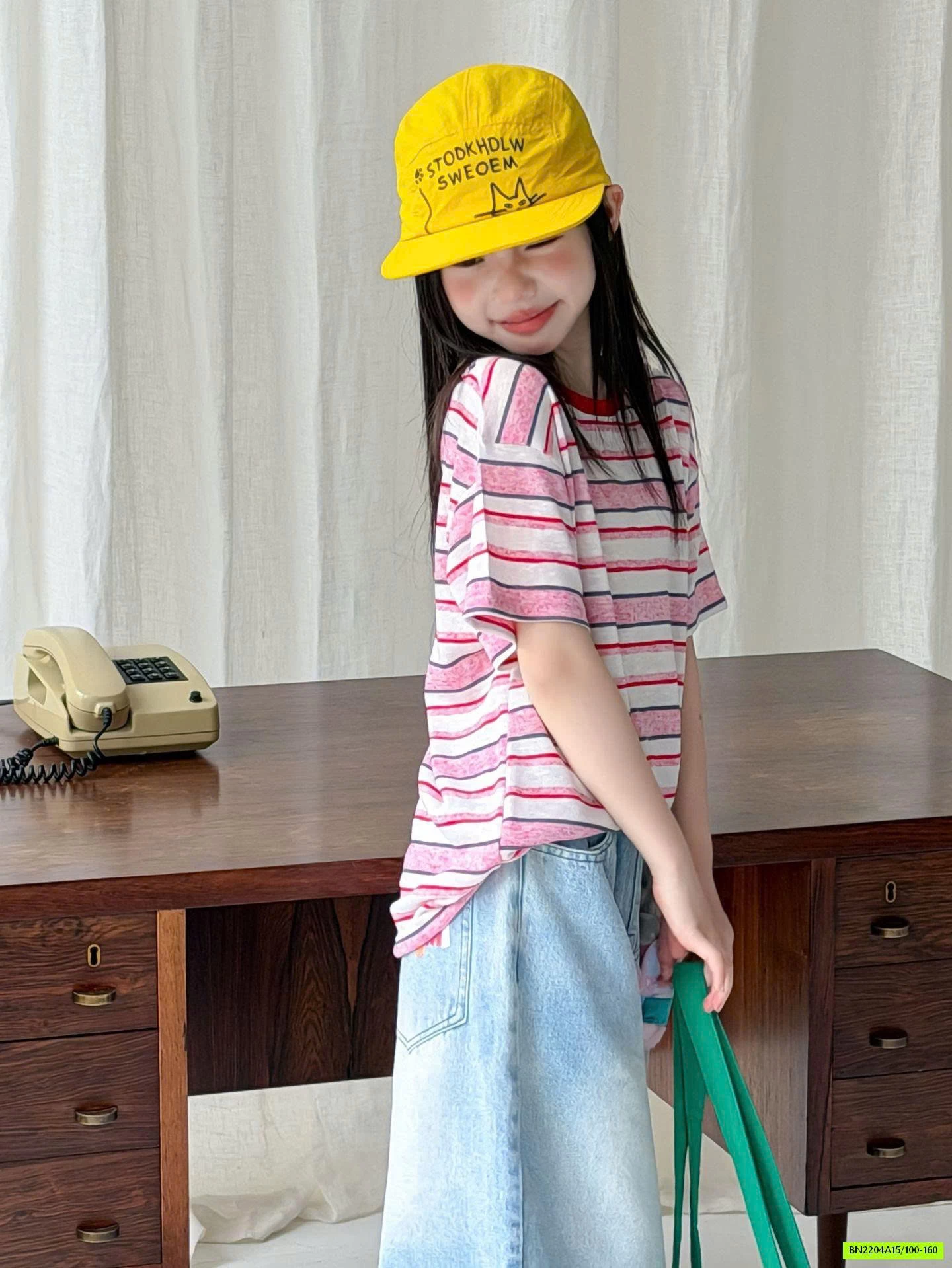 SÉT ÁO KẺ HỒNG MIX JEANS LỠ