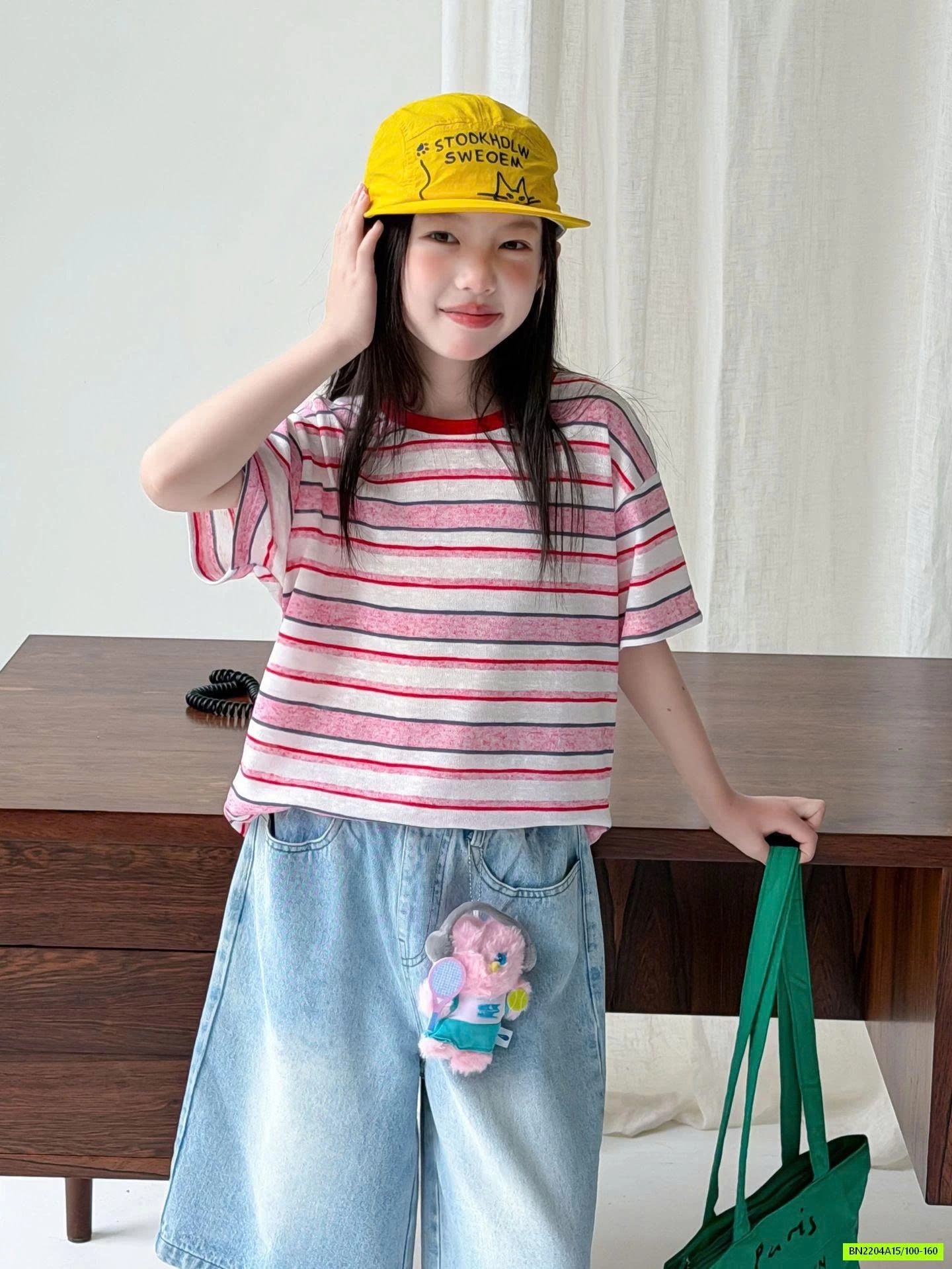 SÉT ÁO KẺ HỒNG MIX JEANS LỠ