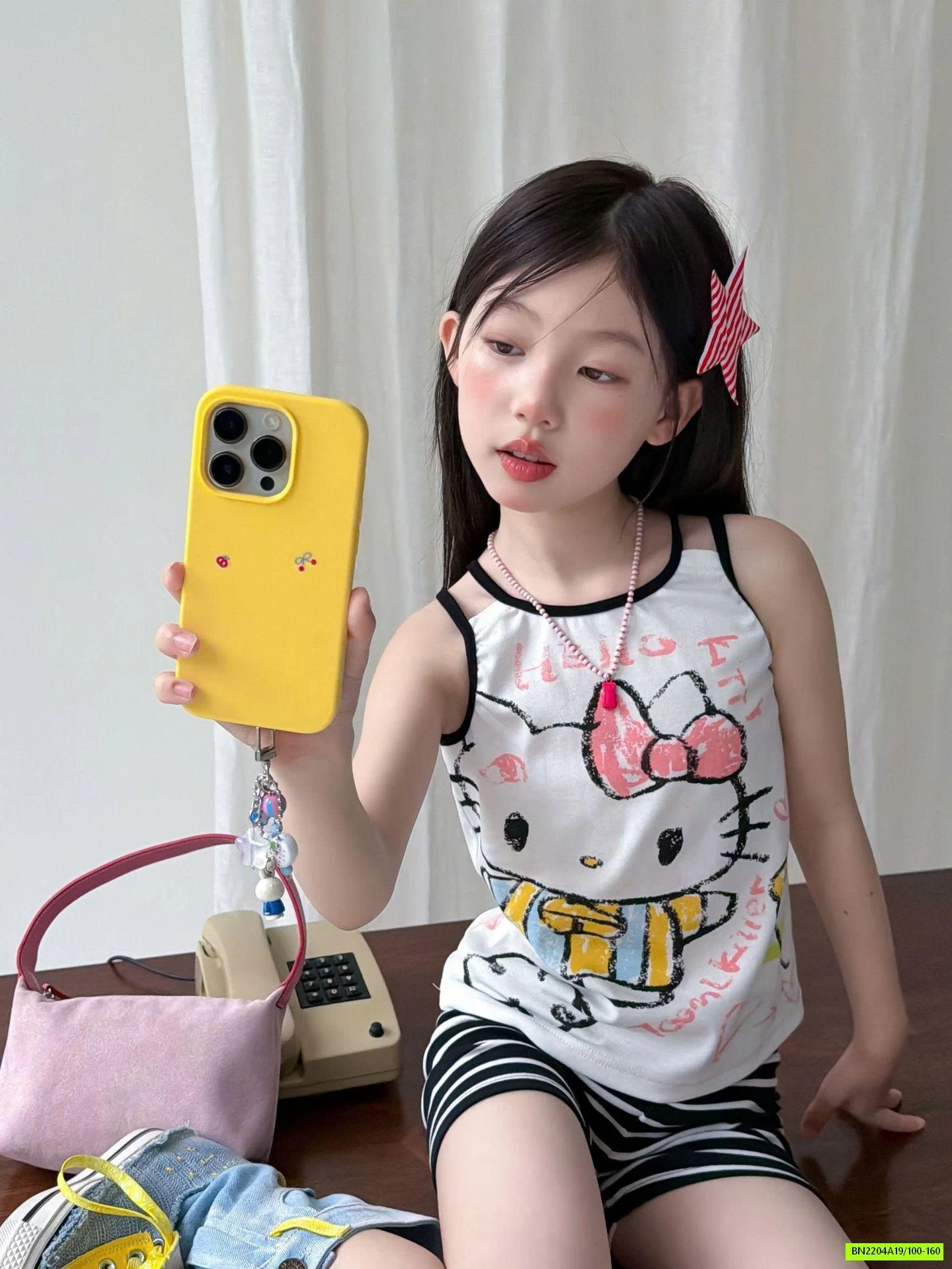 SÉT ÁO 2 DÂY KITTY MIX LEGGING KẺ