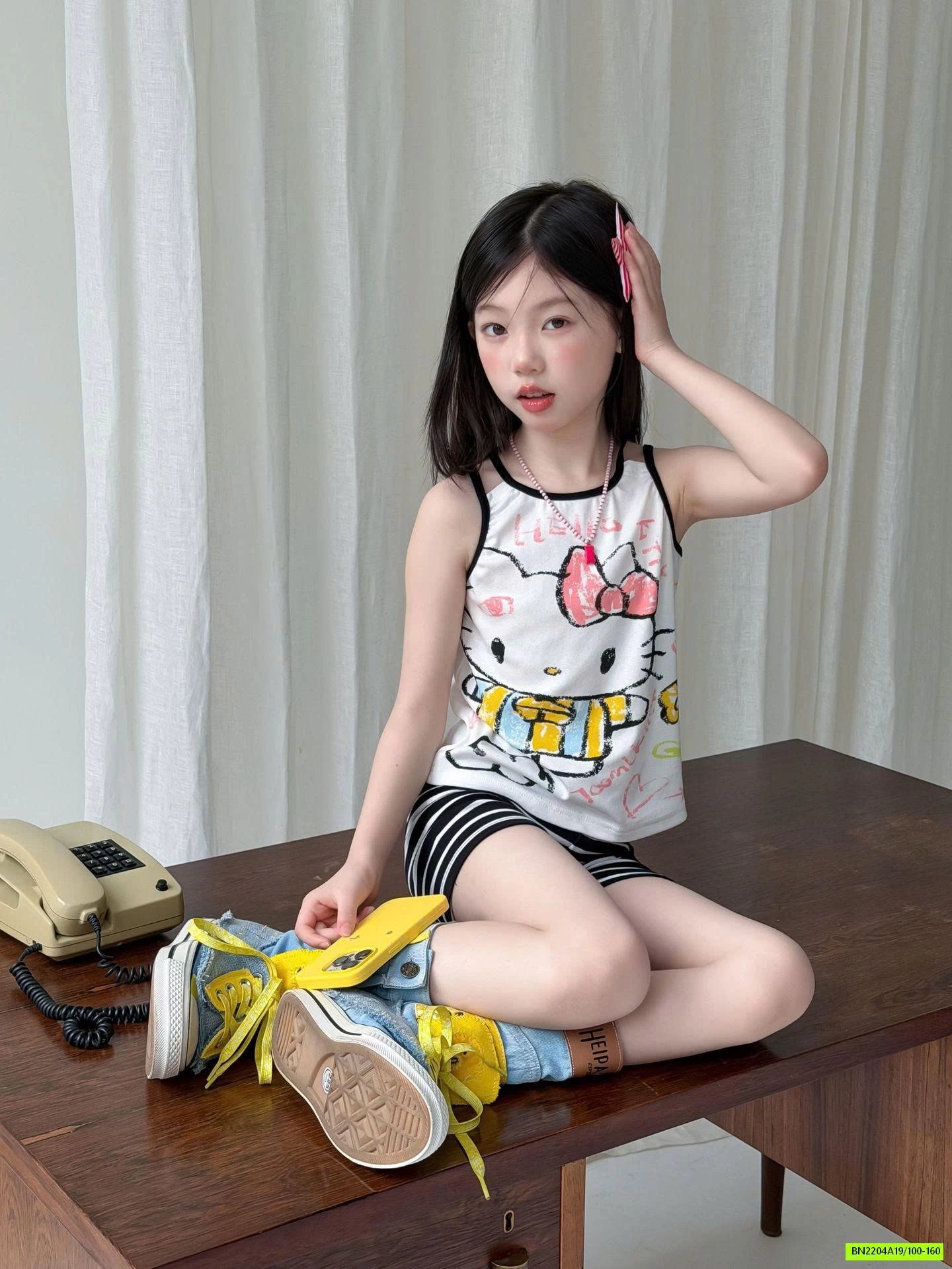 SÉT ÁO 2 DÂY KITTY MIX LEGGING KẺ