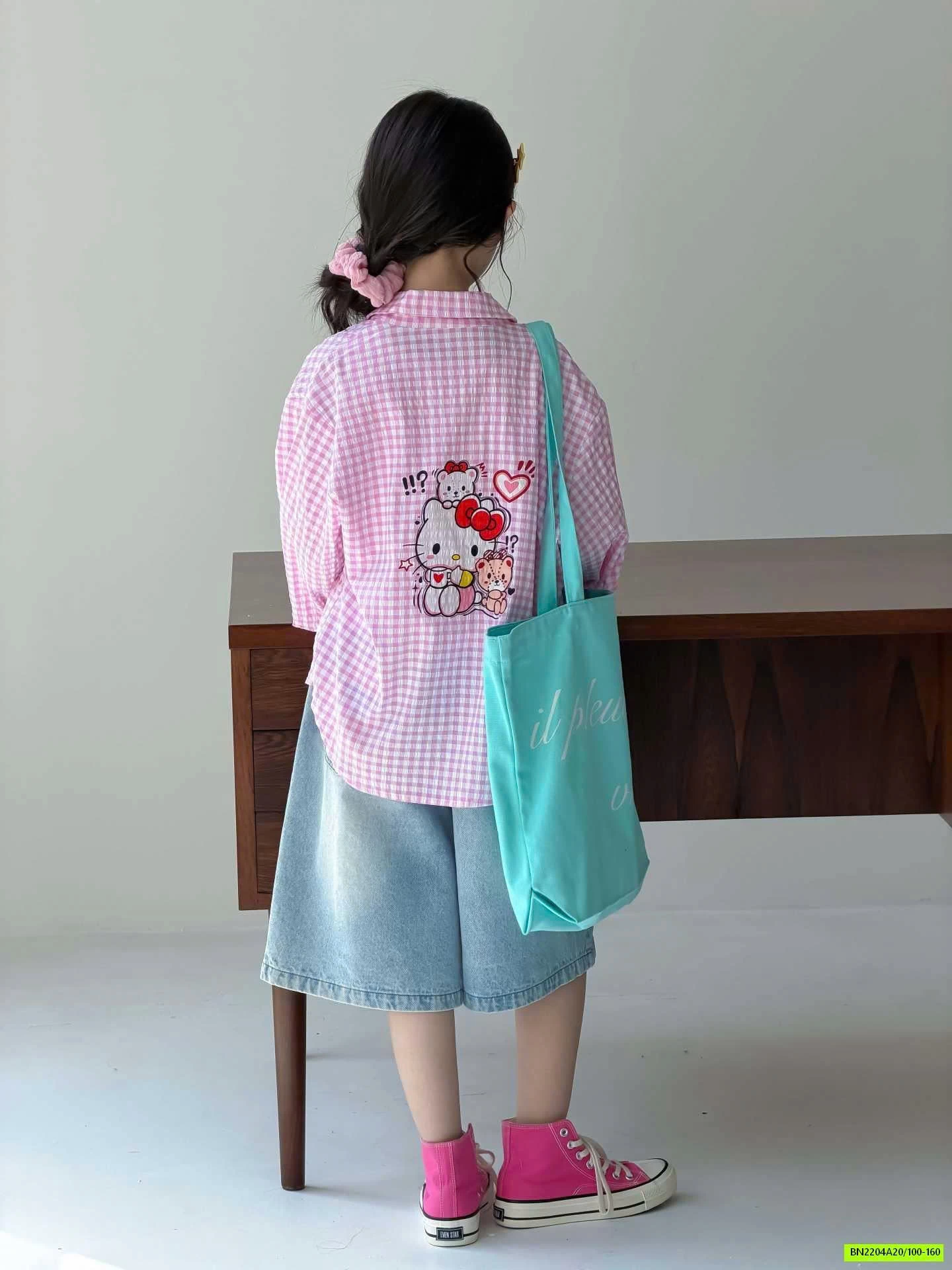 SƠ MI CARO HỒNG KITTY