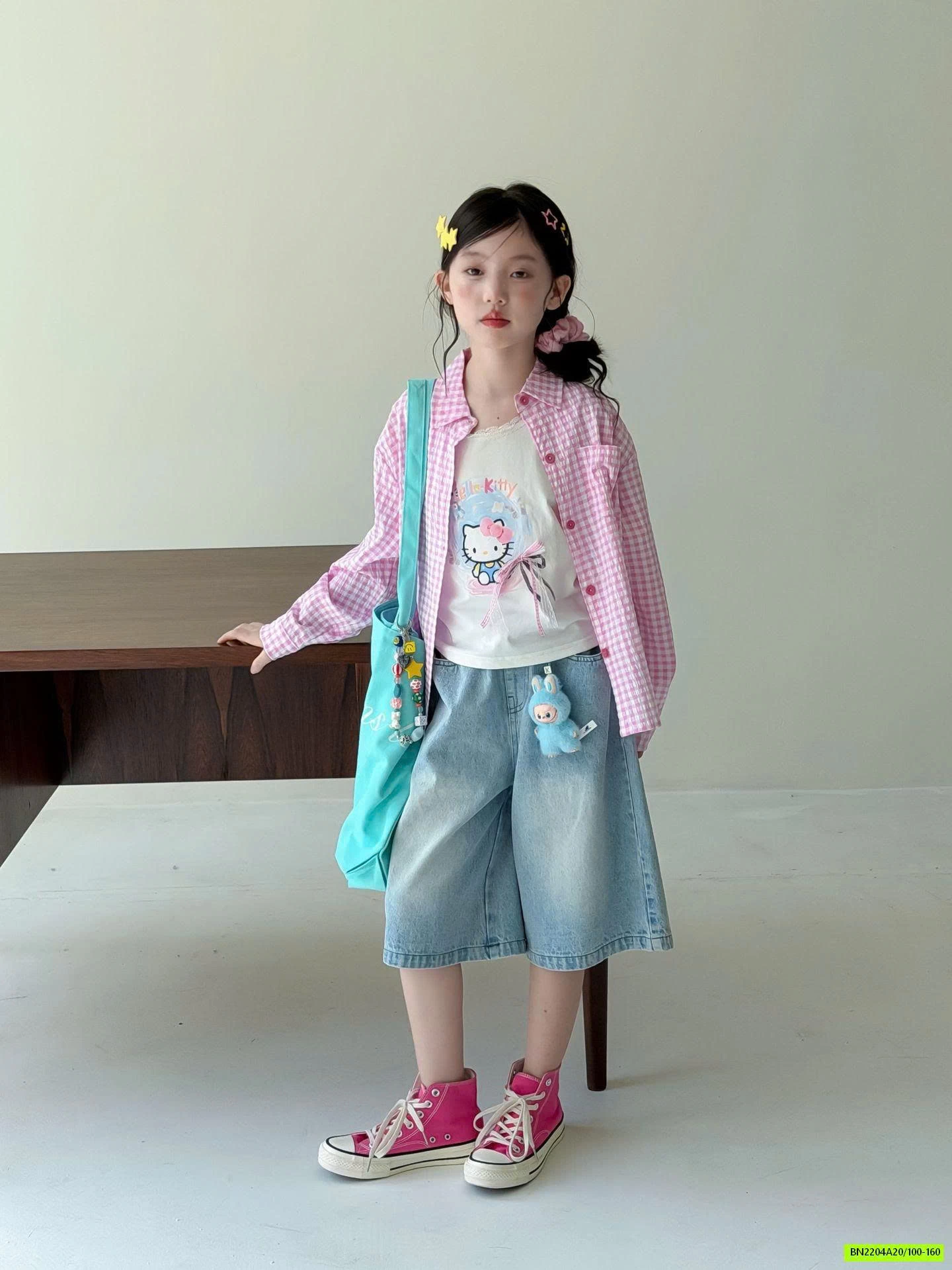 SƠ MI CARO HỒNG KITTY