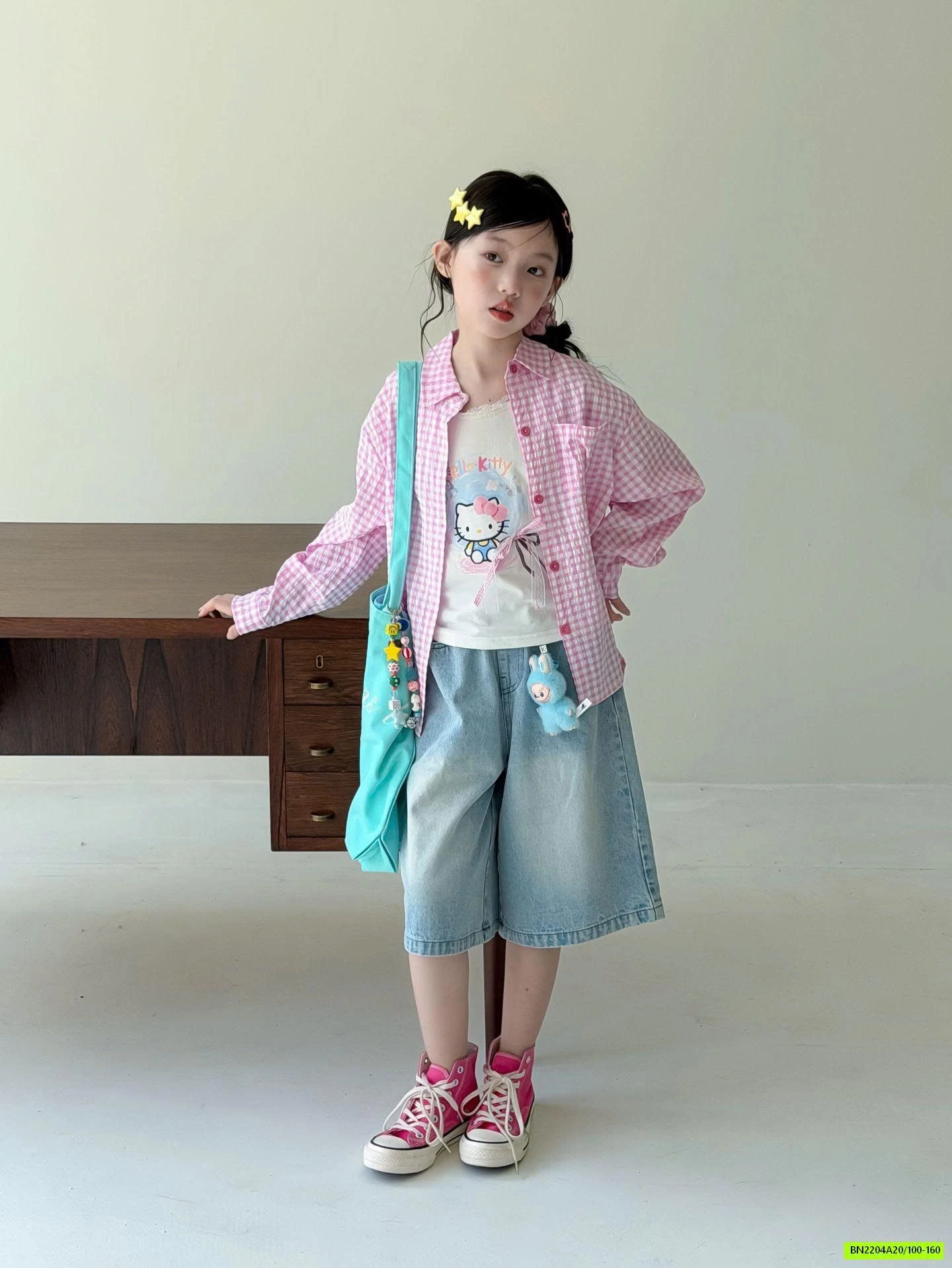 SƠ MI CARO HỒNG KITTY