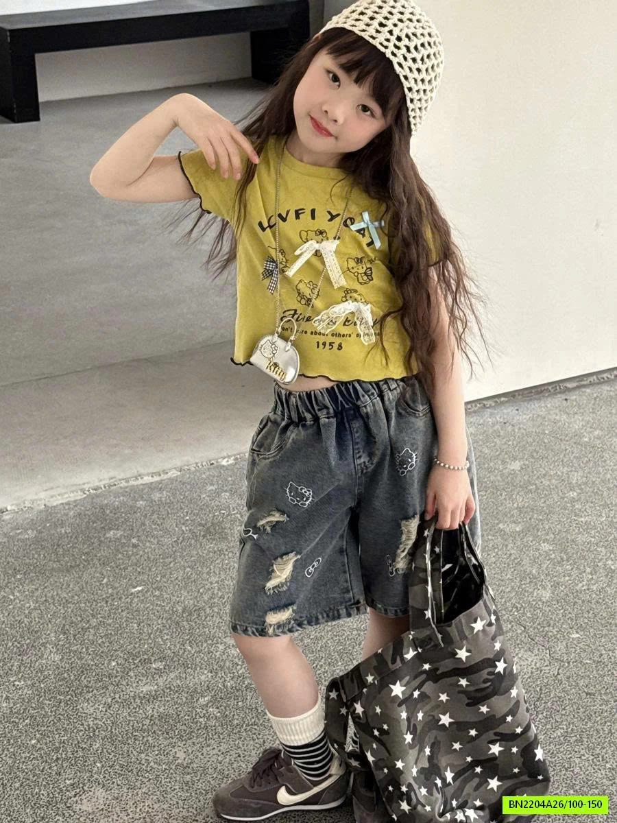 QUẦN JEAN RÁCH MÈO KITTY YUKIDS