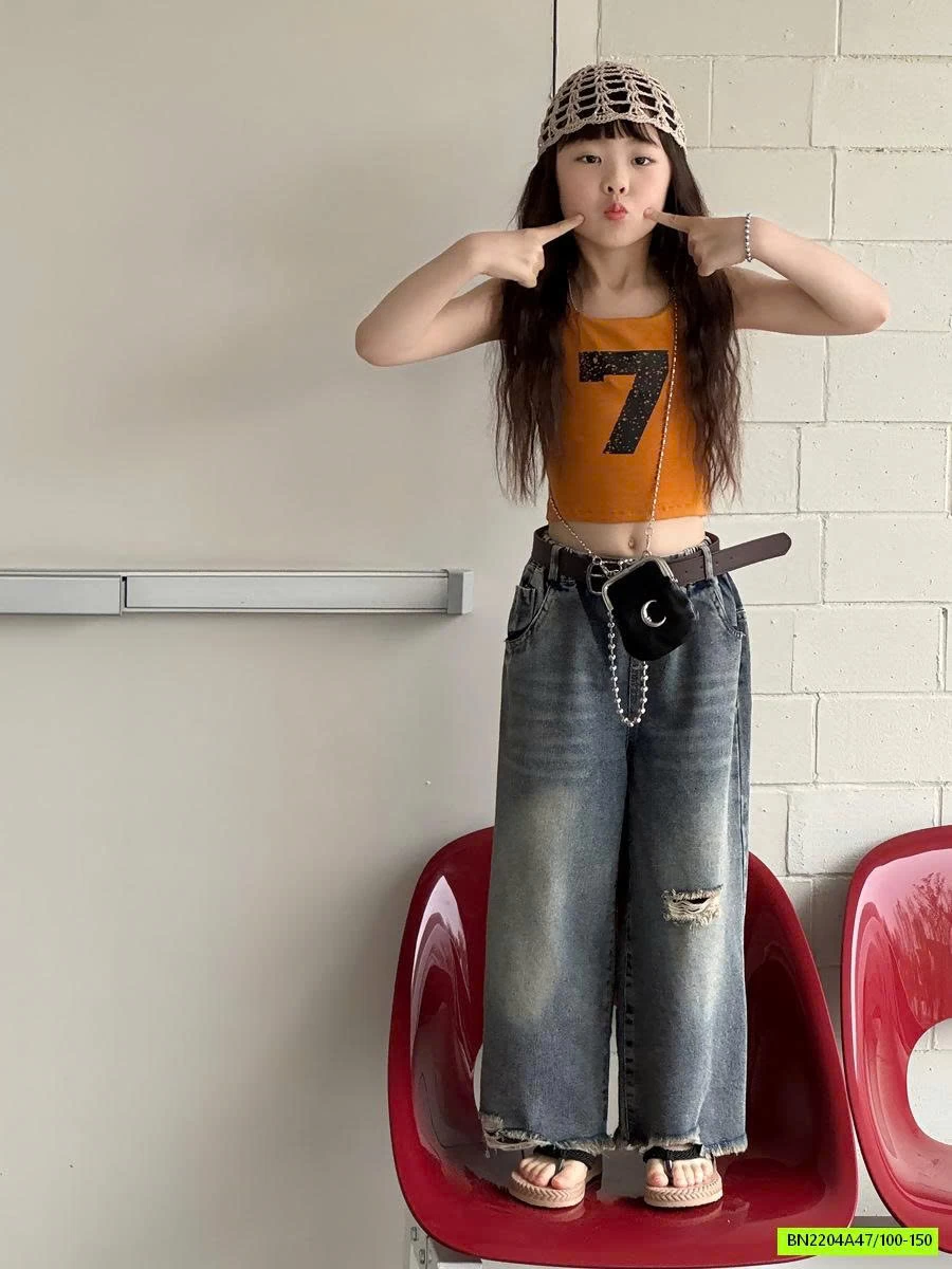 JEANS SUÔNG BẠC GỐI RÁCH GẤU YUKIDS