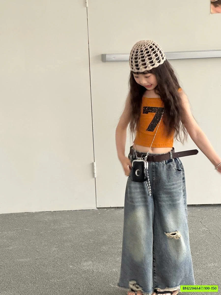 JEANS SUÔNG BẠC GỐI RÁCH GẤU YUKIDS