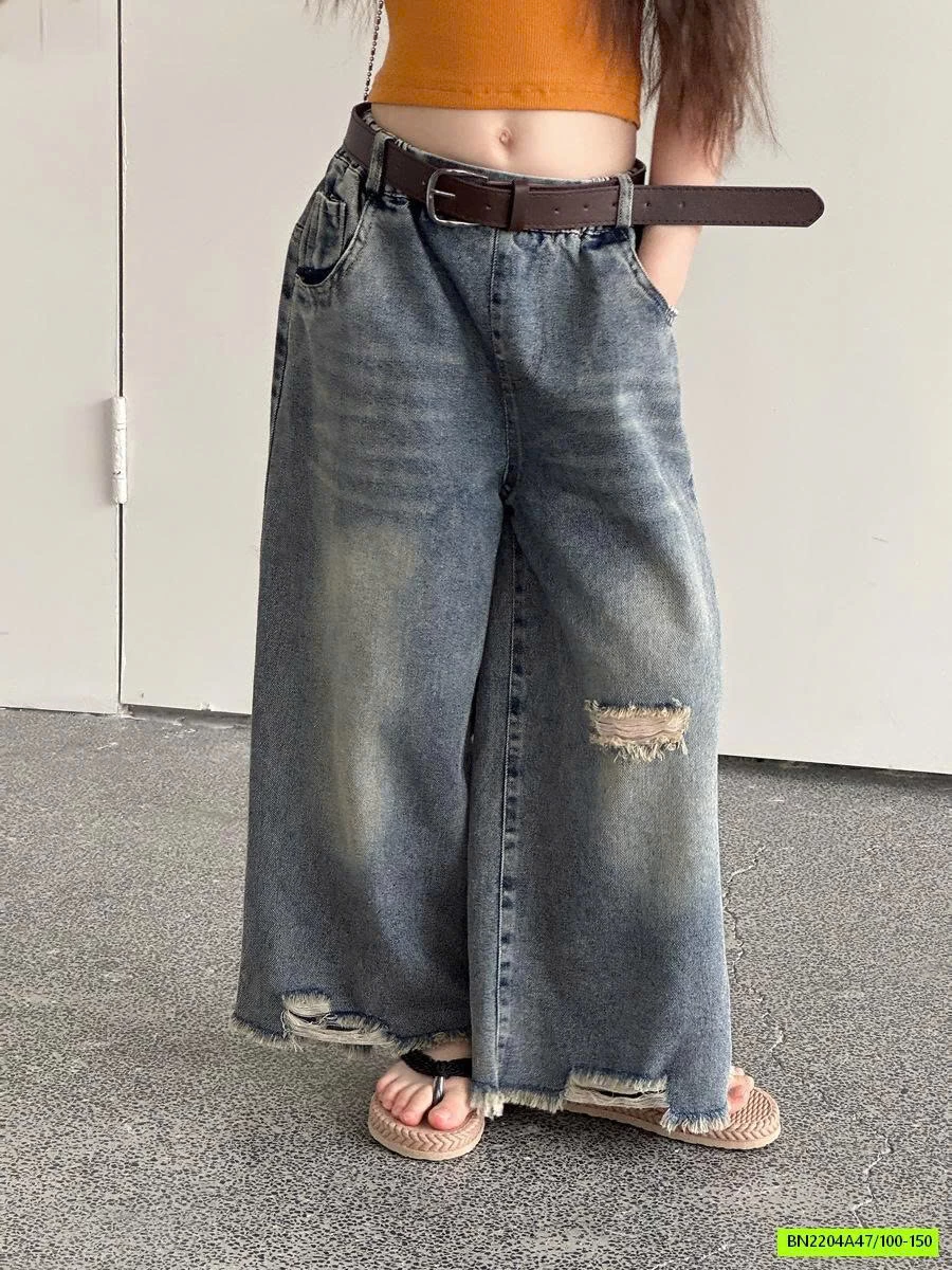 JEANS SUÔNG BẠC GỐI RÁCH GẤU YUKIDS