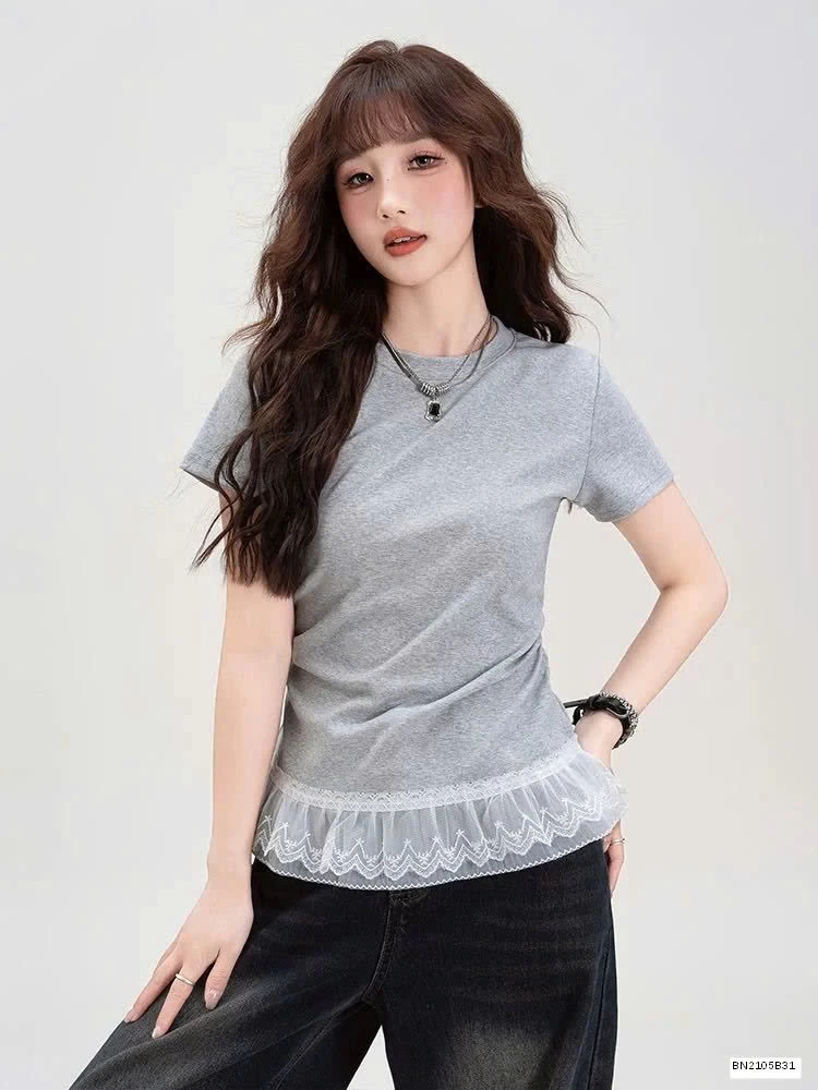 ÁO THUN RÚT EO MIX REN