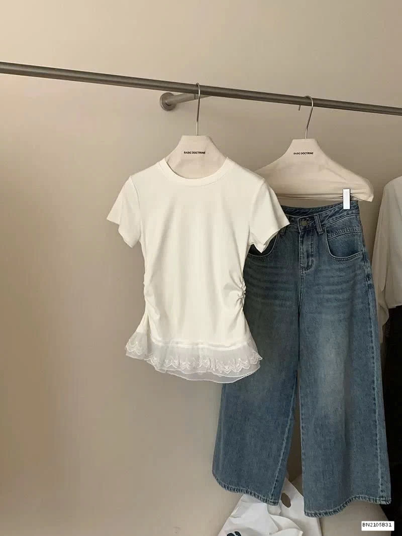 ÁO THUN RÚT EO MIX REN