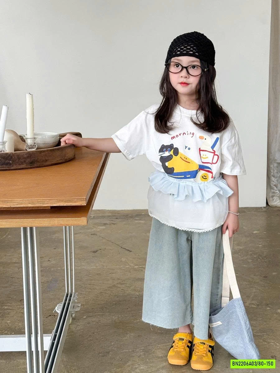 SÉT THUN TRẮNG MIX JEANS ỐNG RỘNG