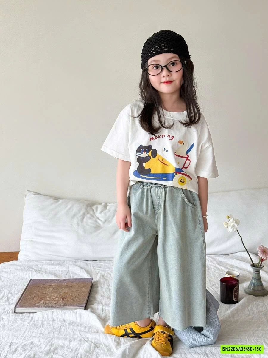 SÉT THUN TRẮNG MIX JEANS ỐNG RỘNG