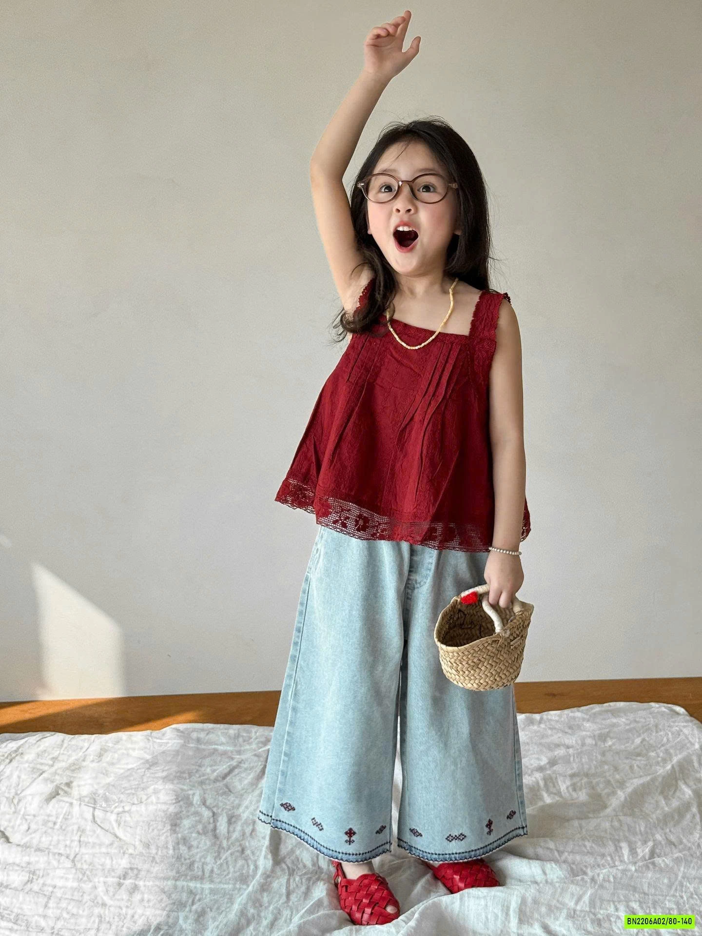 ÁO 2 DÂY ĐỎ MIX JEANS SUÔNG