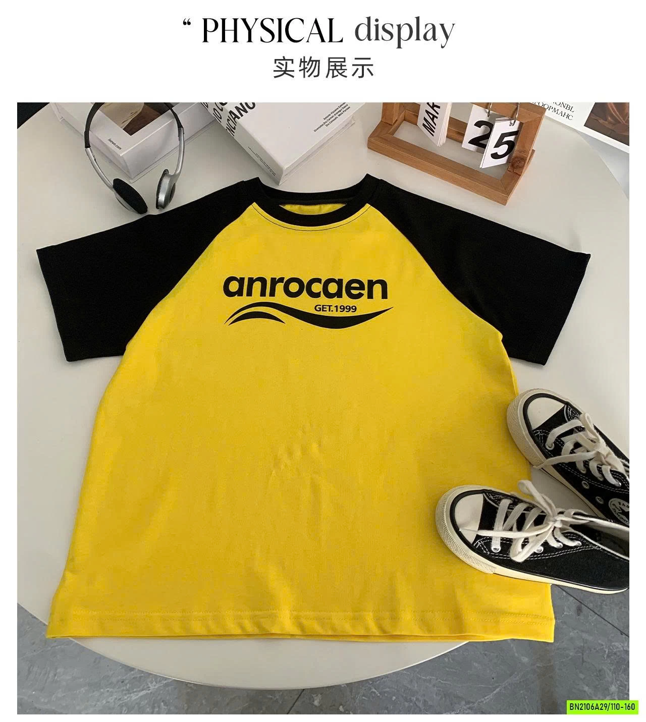 ÁO THUN VÀNG PHỐI MÀU TAY