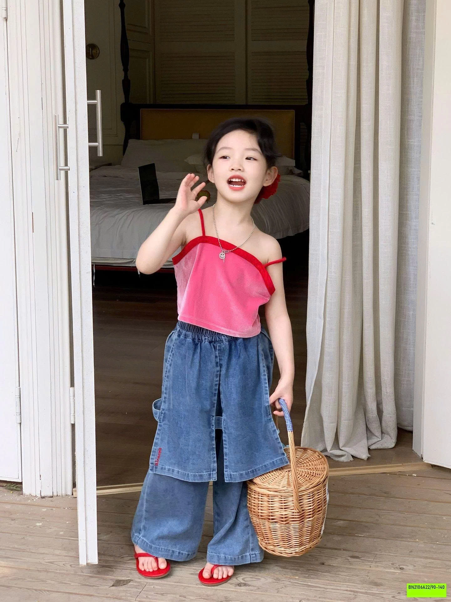 ÁO 2 DÂY MIX JEANS GIẢ VÁY