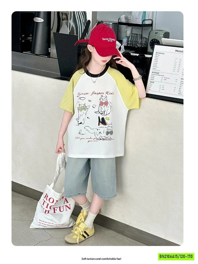 ÁO THUN VÀNG PHỐI MÀU TAY MIX JEANS LỬNG