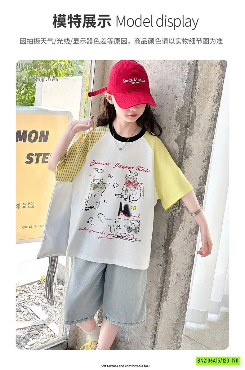 ÁO THUN VÀNG PHỐI MÀU TAY MIX JEANS LỬNG