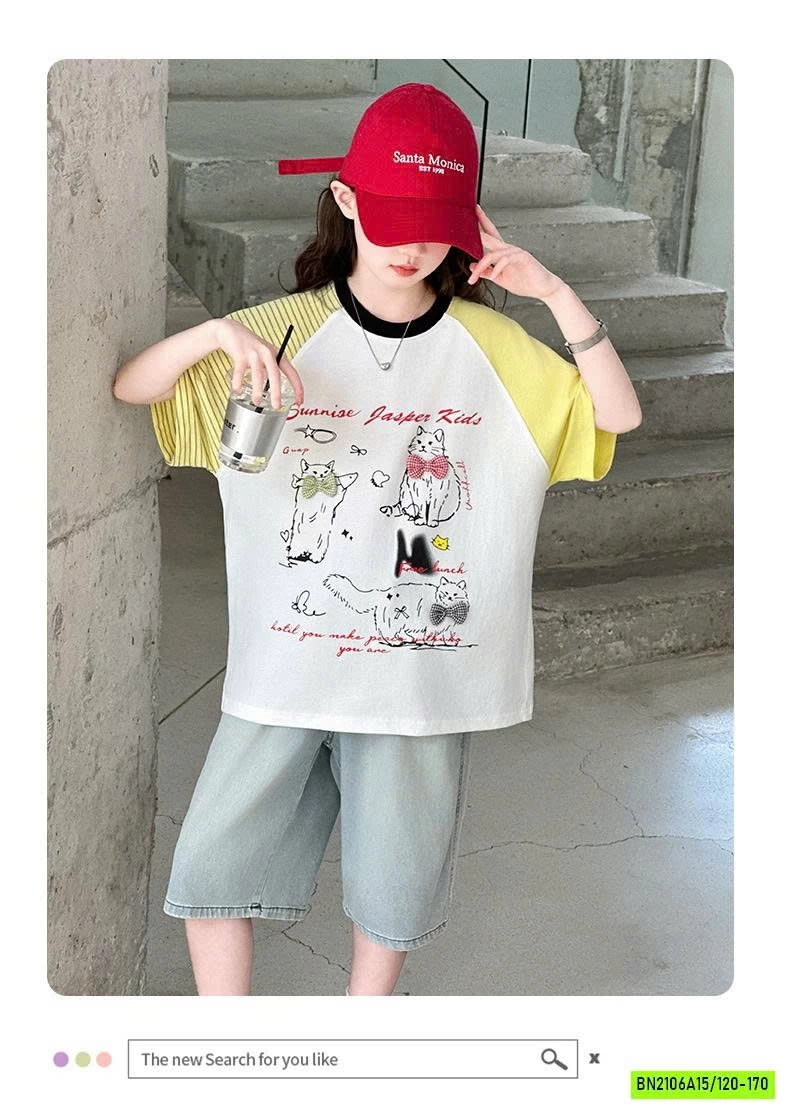 ÁO THUN VÀNG PHỐI MÀU TAY MIX JEANS LỬNG