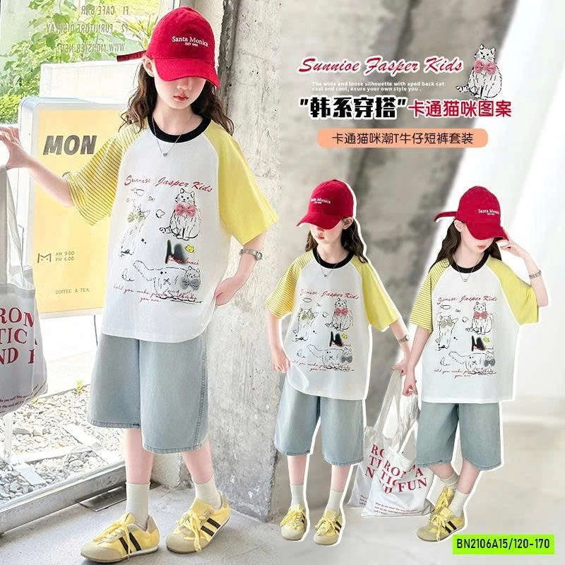 ÁO THUN VÀNG PHỐI MÀU TAY MIX JEANS LỬNG