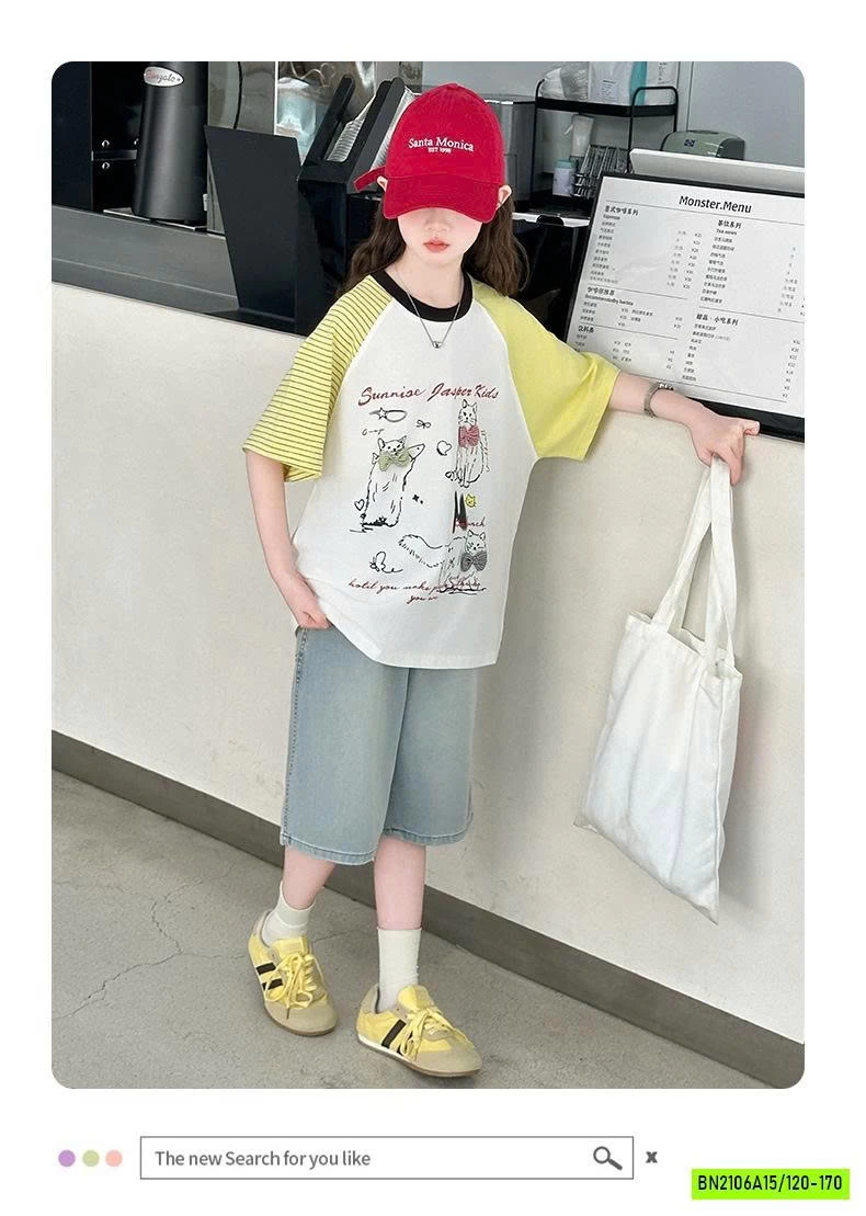 ÁO THUN VÀNG PHỐI MÀU TAY MIX JEANS LỬNG