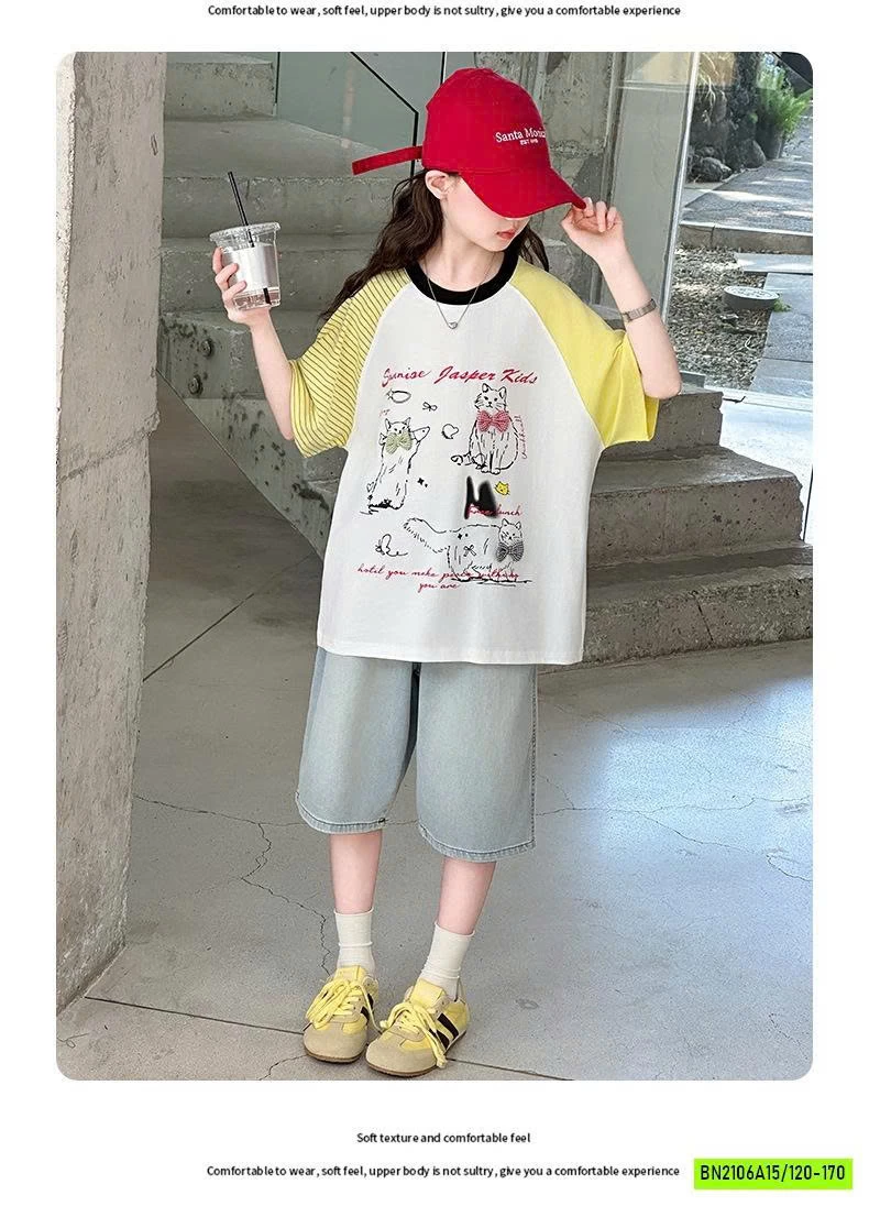 ÁO THUN VÀNG PHỐI MÀU TAY MIX JEANS LỬNG