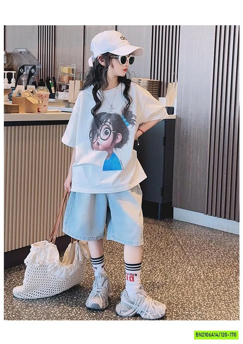 ÁO THUN CÔ GÁI MIX JEANS LỬNG