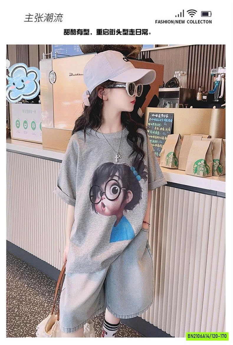 ÁO THUN CÔ GÁI MIX JEANS LỬNG