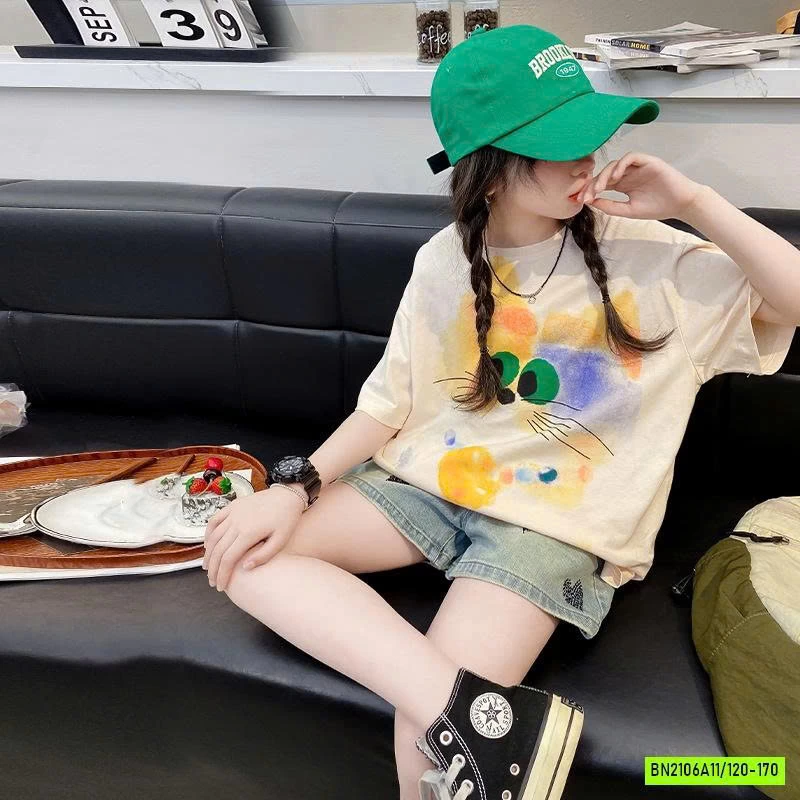 ÁO THUN MÈO LONG MIX SHORT TRÁI TYM