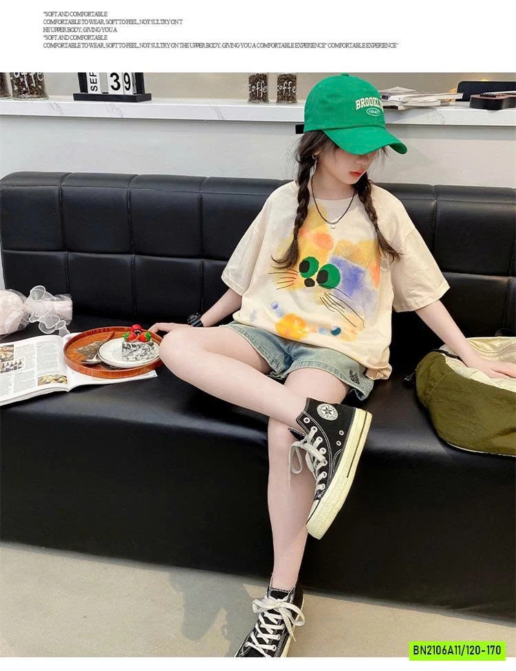 ÁO THUN MÈO LONG MIX SHORT TRÁI TYM