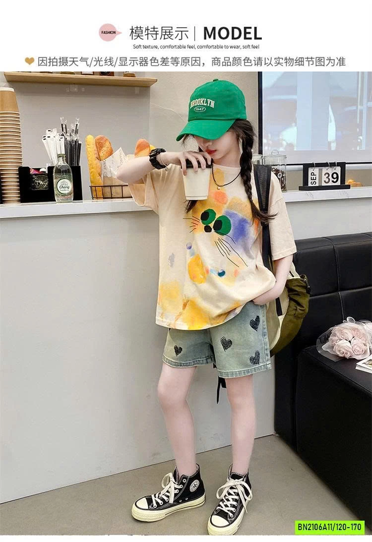 ÁO THUN MÈO LONG MIX SHORT TRÁI TYM