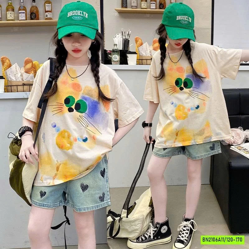 ÁO THUN MÈO LONG MIX SHORT TRÁI TYM