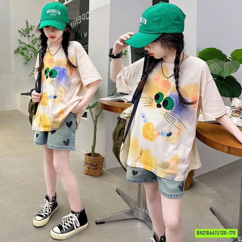 ÁO THUN MÈO LONG MIX SHORT TRÁI TYM