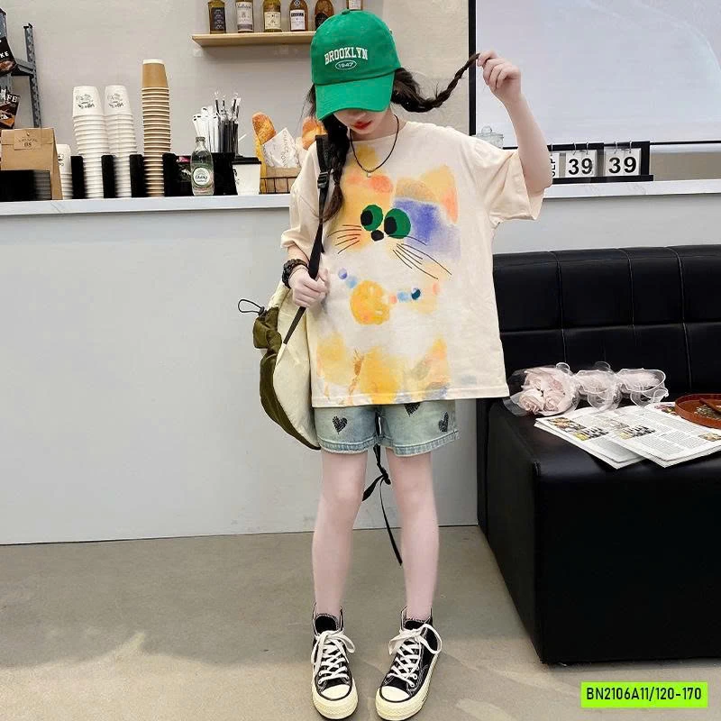 ÁO THUN MÈO LONG MIX SHORT TRÁI TYM