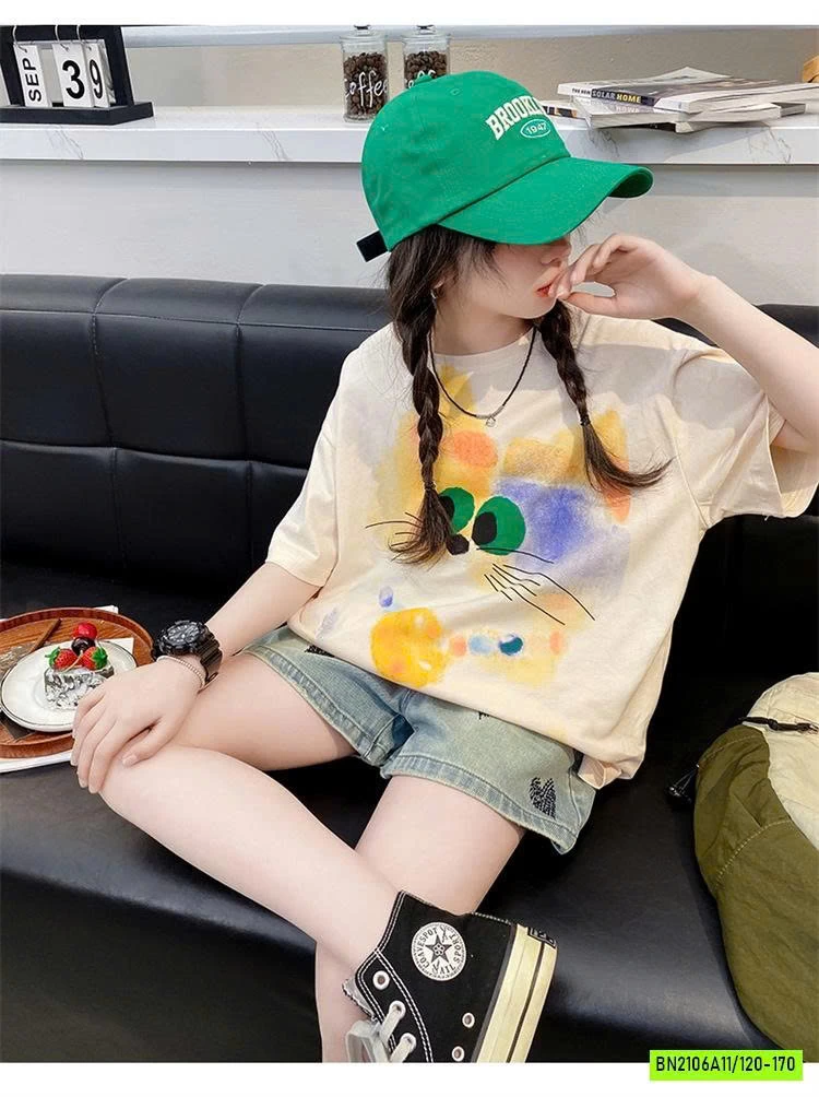 ÁO THUN MÈO LONG MIX SHORT TRÁI TYM