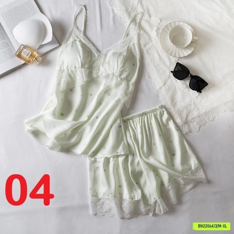 BỘ NGỦ LỤA VIỀN REN 2 DÂY KÈM BRA