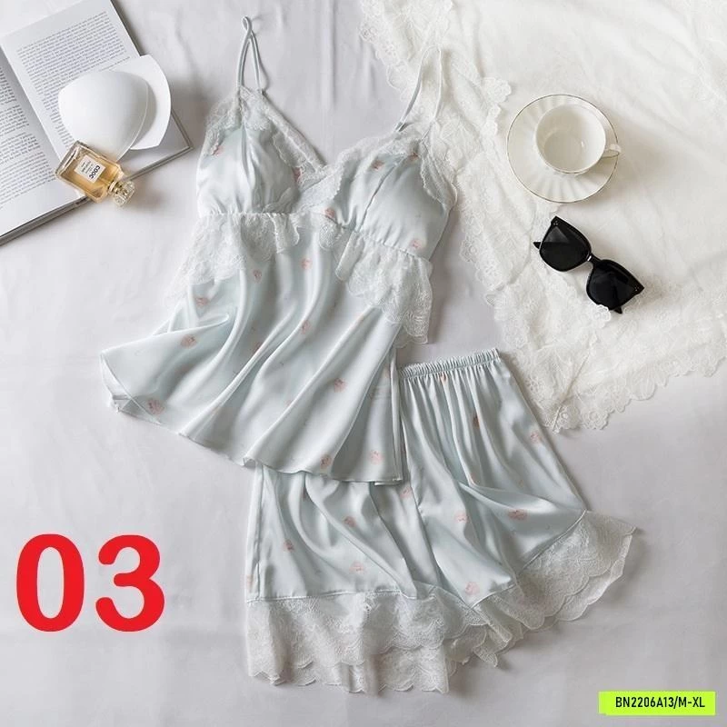 BỘ NGỦ LỤA VIỀN REN 2 DÂY KÈM BRA