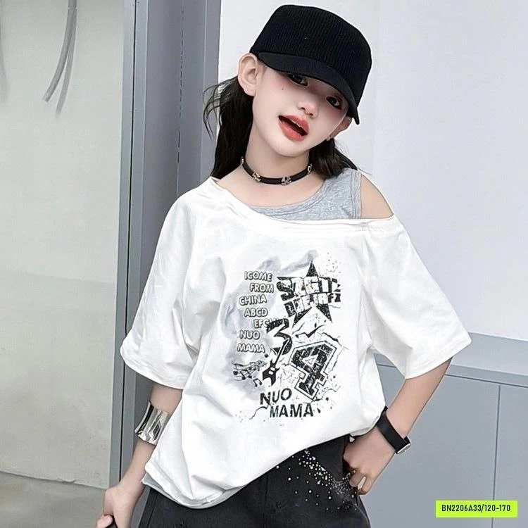 ÁO THUN TRỄ VAI MIX SHORT ĐEN